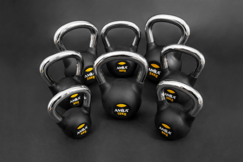 KETTLEBELL AMILA ΕΠΕΝΔΥΣΗ ΛΑΣΤΙΧΟ ΛΑΒΗ ΧΡΩΜΙΟΥ 24KG Kettlebell Rubber Cover Cr Handle 24 kg – Μαύρο Photo 1 - allcare.gr