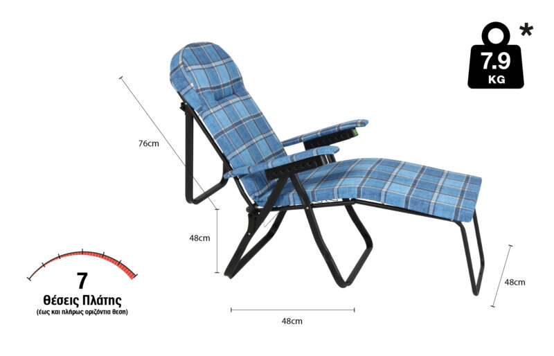 Πολυθρόνα 7 Θέσεων Μαύρου Σκελετού Μπλε Καρό Μαξιλάρι Photo 1 - allcare.gr
